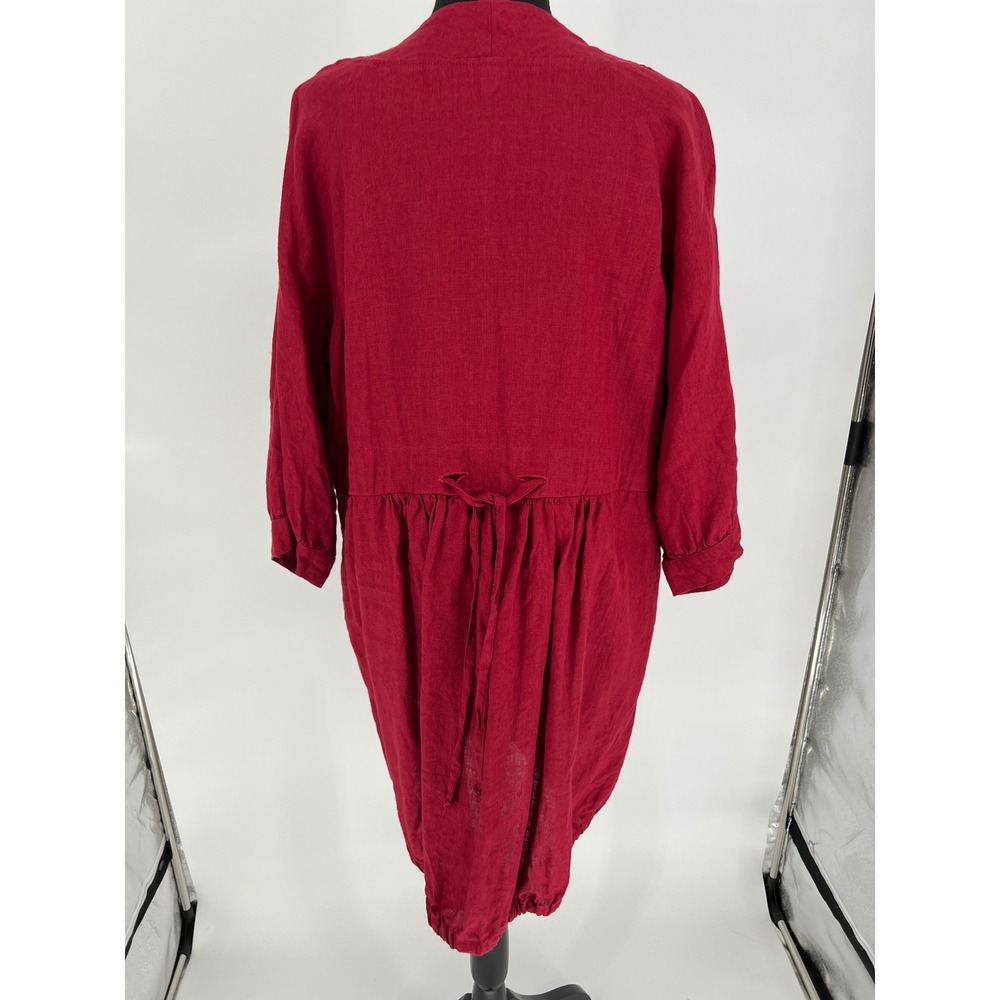 LINENBEE Linen Tunic Dress Women L Red Pockets Lagenlook Pockets Adjustable Hem - Picture 6 of 16